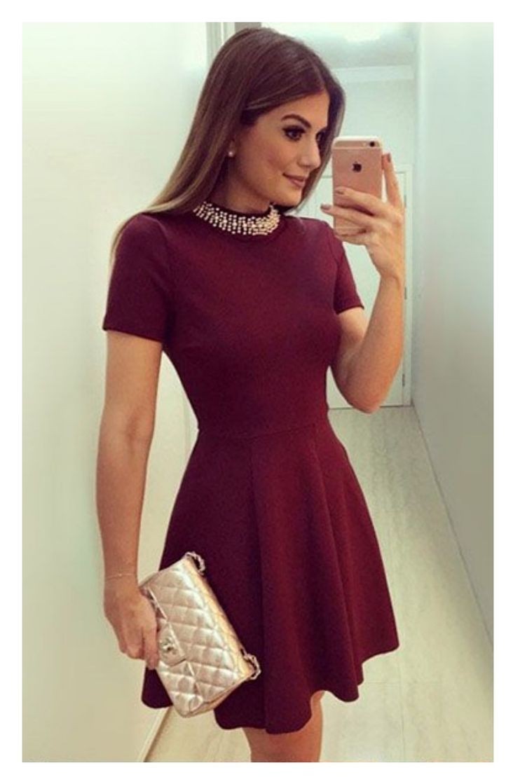 burgundy short dress with sleeves