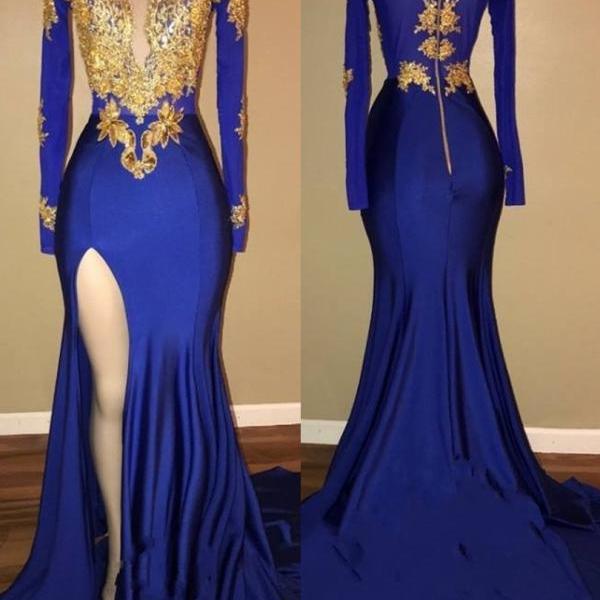 golden and blue gown